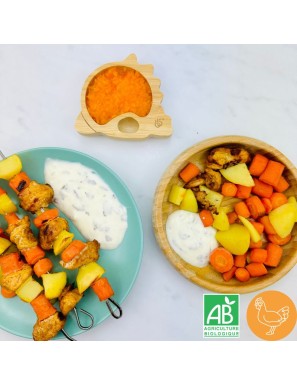 Brochettes de Poulet et Duo Coloré avec Sauce Citronnée